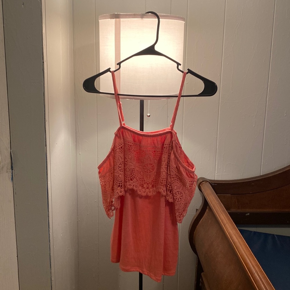 Coral Pink Off The Shoulder Laced Blouse